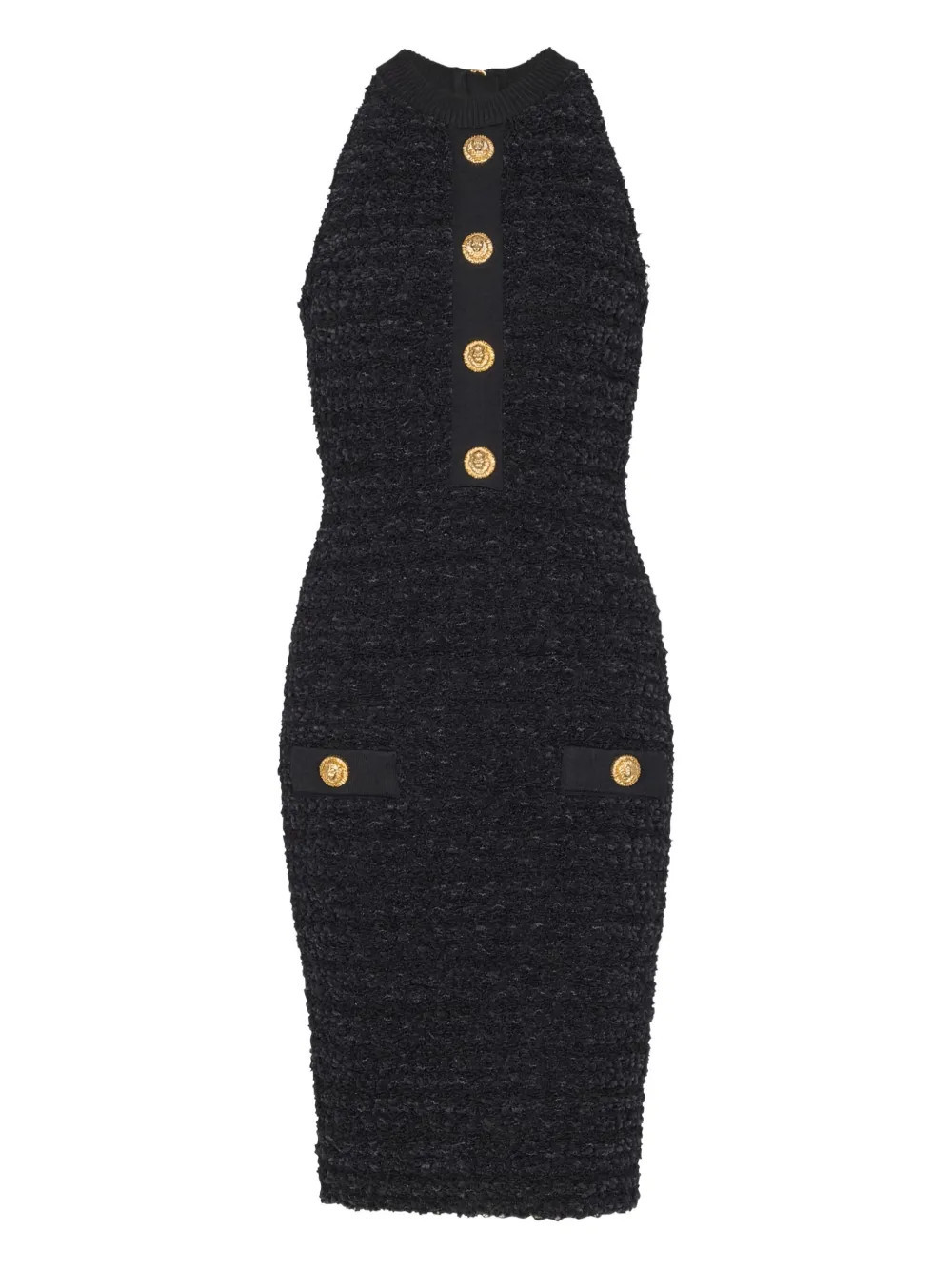 Balmain buttoned-pocket tweed mini dress - Black | Farfetch Global