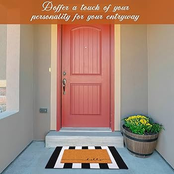 2 Pcs Front Door Mat Set Includes 24 x 35 Black and White Striped Mat 16 x 24 Coir Door Mat Washa... | Amazon (US)