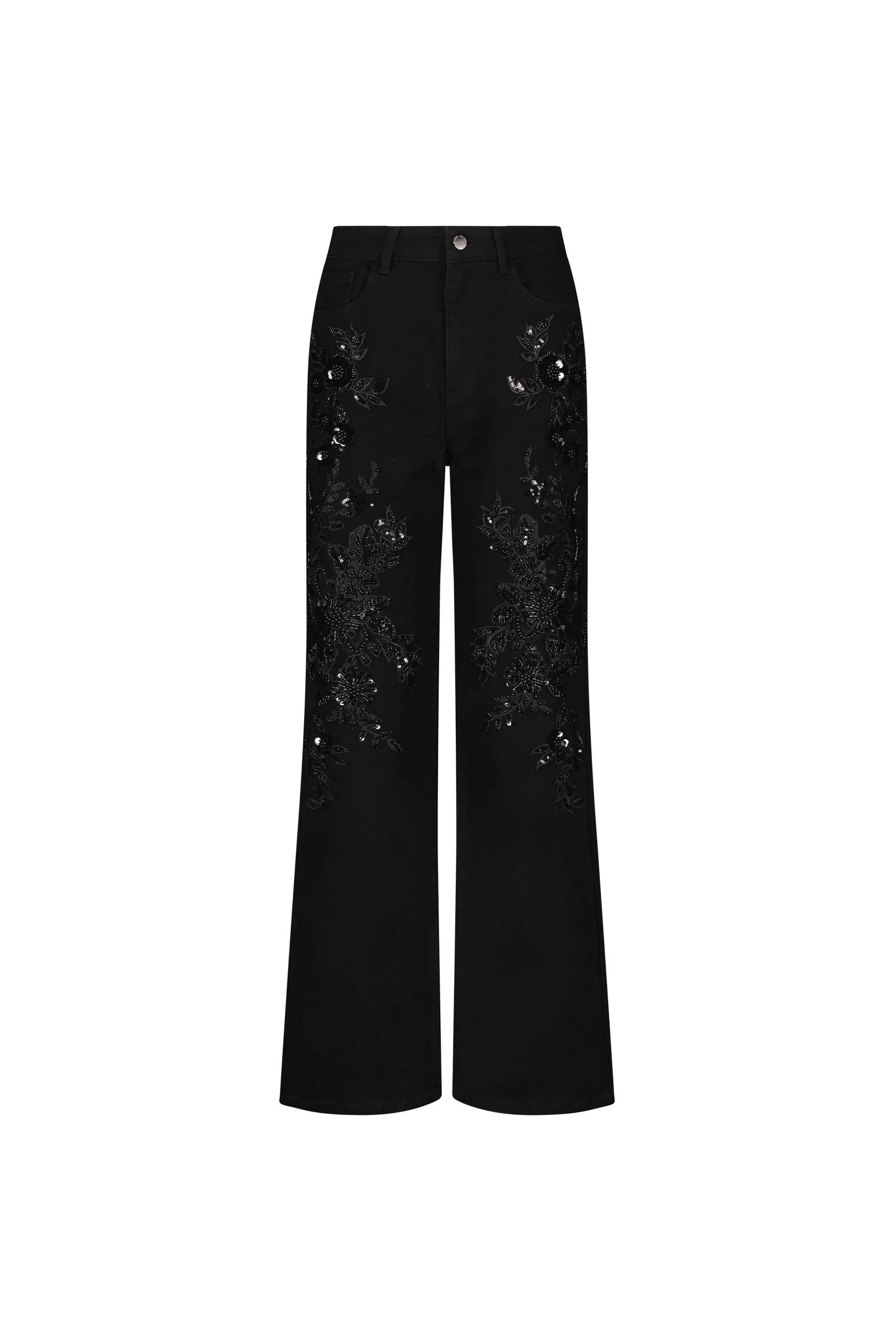 Stassi Floral Sequin Jean - Black | The Noli Shop