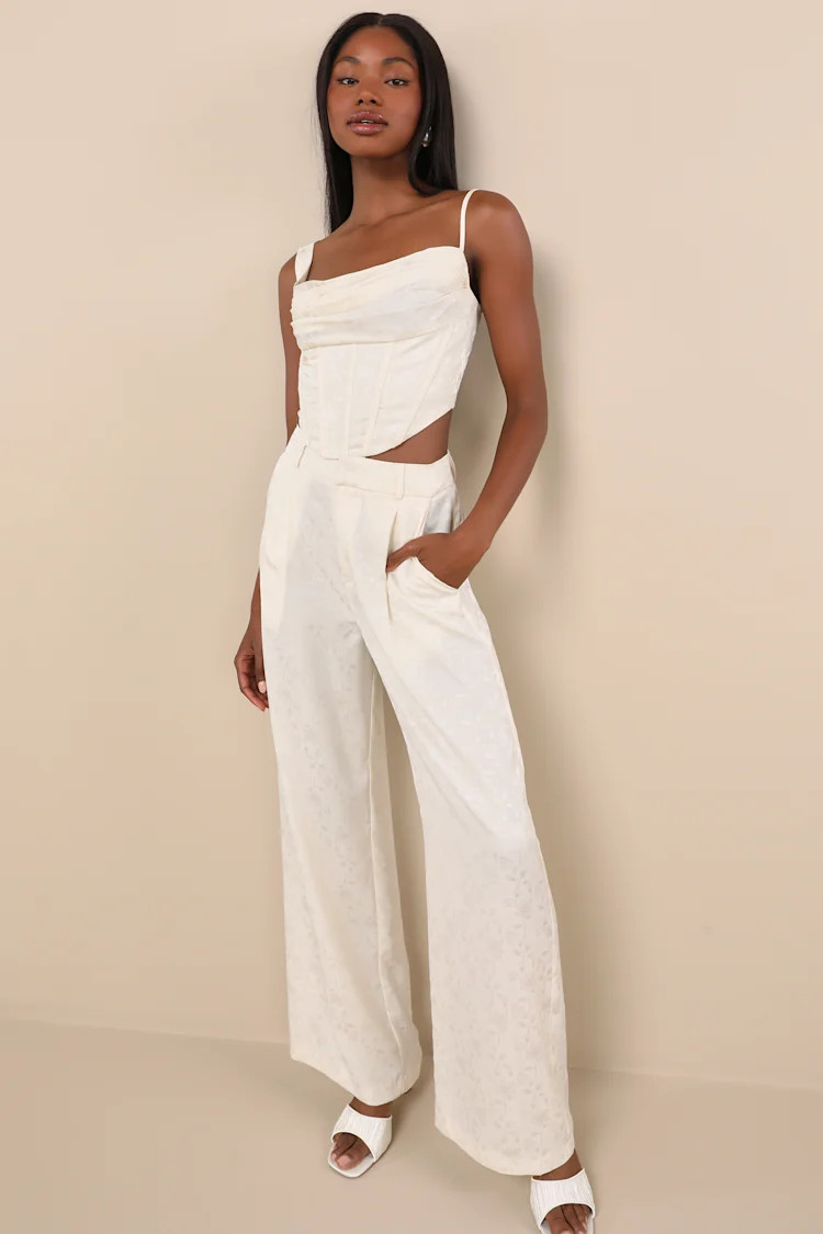 Karee Ivory Satin High-Rise Trousers | Lulus
