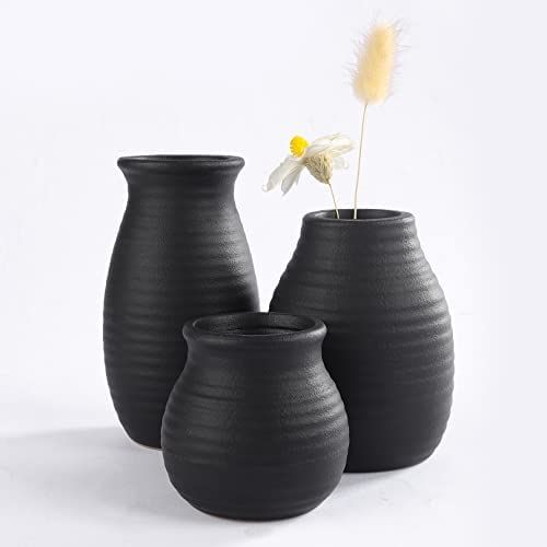 Black Ceramic Vase Set of 3 - Delicate and Simple Farmhouse Vase, Rustic and Elegant Modern Vase ... | Amazon (US)