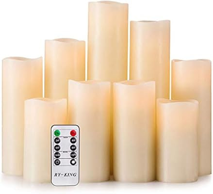 RY King Battery Operated Flameless Candles 4" 5" 6" 7" 8" 9" Set of 9 Real Wax Pillar LED Flicker... | Amazon (US)