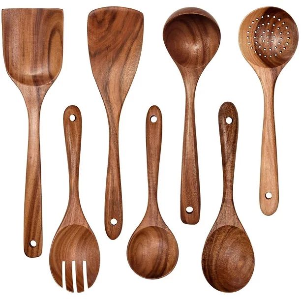 Wooden Non-Stick Kitchen Pan Toolset 7 Pieces Set,100% Natural Teak Kitchen Utensils Spatula, Woo... | Walmart (US)