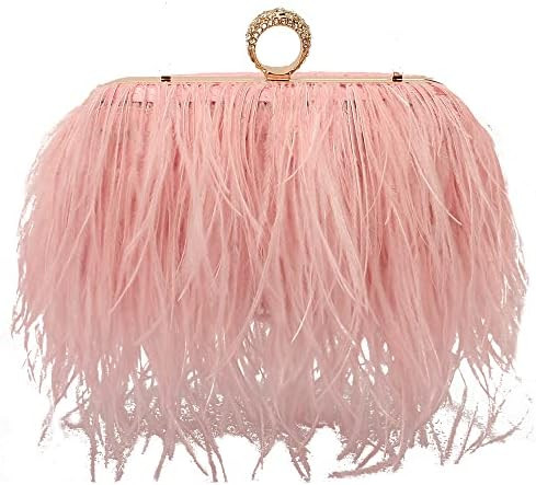 Women Real Natural Ostrich Feather Evening Bags Purses Clutch Vintage Banquet Handbag | Amazon (US)