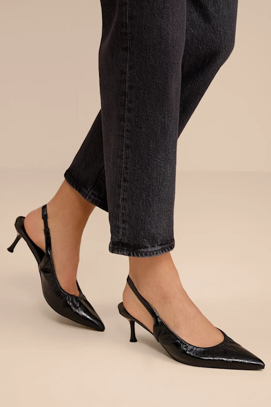 Corbett Black Ruched Slingback Pointed-Toe Pumps | Lulus