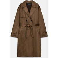 Zara - Long Faux Suede Trench Coat With Belt - Brown - S - Woman | Zara UK