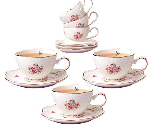 Jusalpha® 7 Oz Porcelain Tea Sets Flower Series Tea Cup and Saucer Set-Coffee Cup Set with Saucer an | Amazon (US)