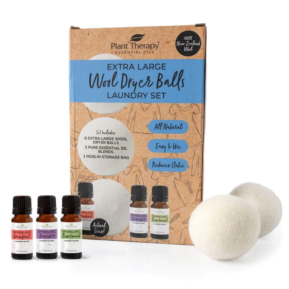Wool Dryer Balls 6 Pack and Sparkling Laundry Blend 3 Pack | Plant Therapy