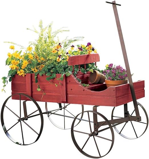 Collections Etc Amish Wagon Decorative Indoor/Outdoor Garden Backyard Planter, Red | Amazon (US)