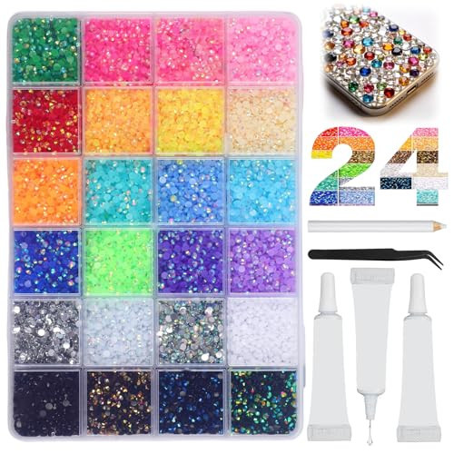 24000Pcs 24 Colors Resin Jelly Rhinestones for Bedazzling, Multicolor 3mm Flatback Gems for Diamond Art 3Pcs Jewelry Glue for Bedazzled Nail Art Makeup Crafting Book Shoes | Amazon (US)