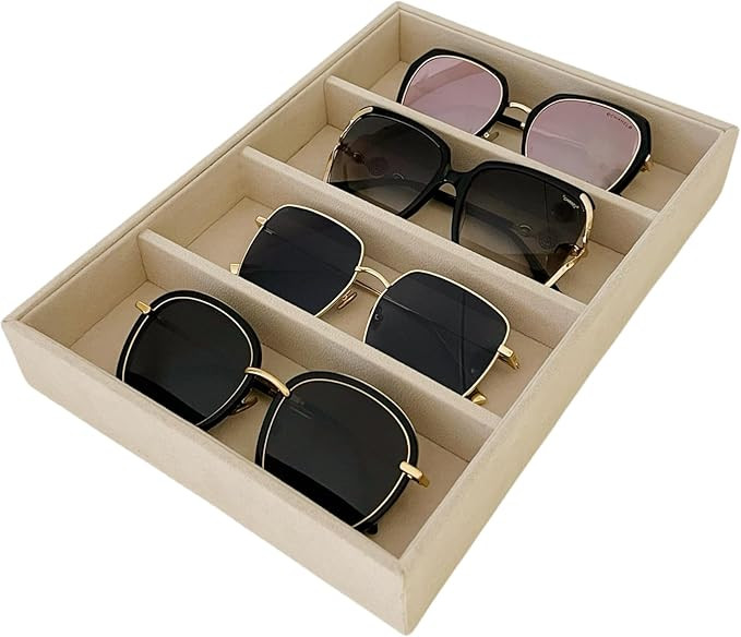 Velvet Sunglasses Organizer Tray 4 Slot, Stackable Eyewear & Glasses Display Case, Premium Beige ... | Amazon (US)