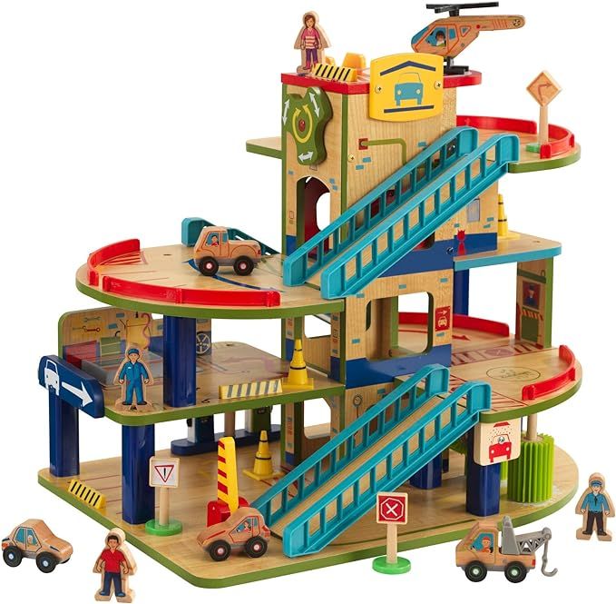 KidKraft Wash N Go Wooden Car Garage Playset with 19-Piece Accessory Set and Moving Elevator, Gif... | Amazon (US)