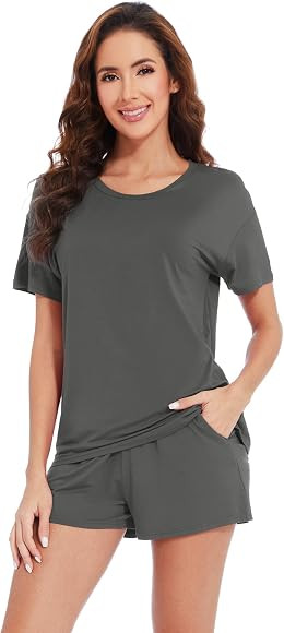 WiWi Bamboo Viscose Pajamas for Women Soft Short Sleeve Top with Shorts Pajama Set Summer Cooling... | Amazon (US)