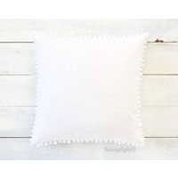 White Pom Pom Pillow Cover   20 x 20  White Boho Pillow, Throw Pillow, Pom Pom Pillow Cover, White Pillow, Nursery Pillow, Nursery Decor | Etsy (US)