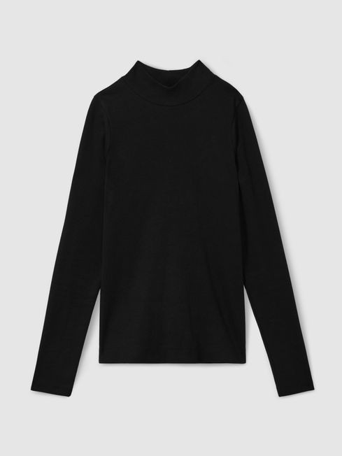 Fine-Ribbed High-Neck Top in Black | Reiss US
