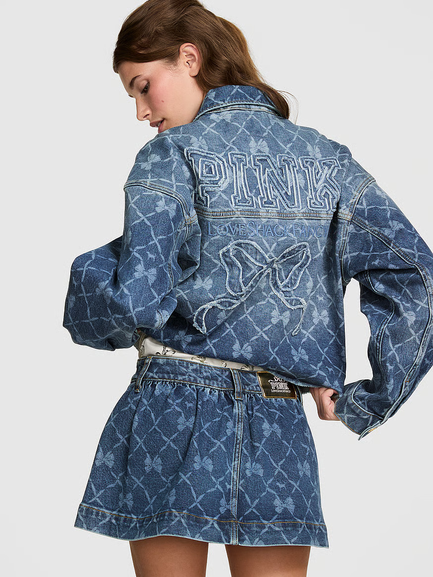 Buy PINK x LoveShackFancy Flirty Denim Skirt, Bright Medium Wash - Order Bottoms online - PINK US | Victoria's Secret (US / CA )