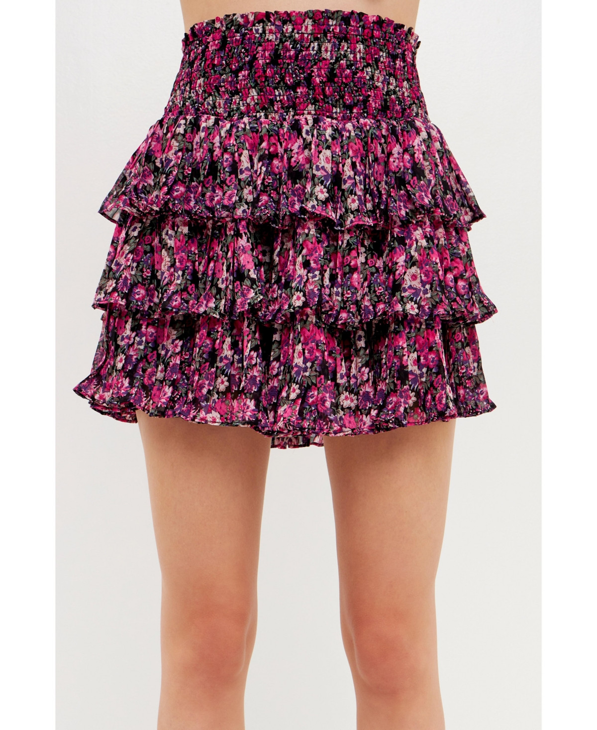 endless rose Women's Chiffon Floral Printed Mini Skirt - Black/fuchsia | Macy's