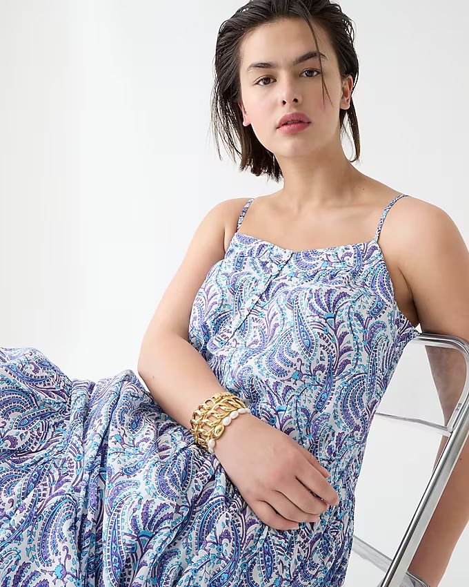 Tiered cotton voile shift dress in purple paisley | J.Crew US