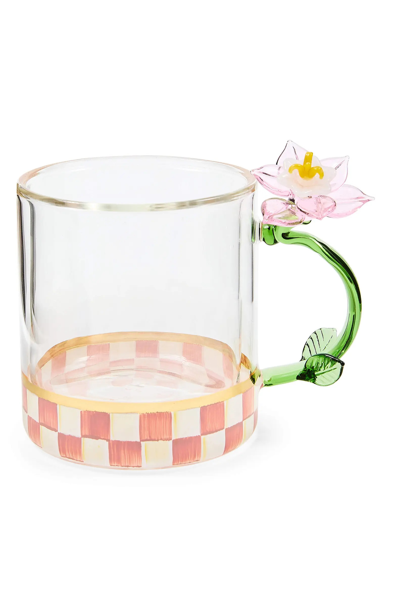 Rosy Check Flower Glass Mug | Nordstrom