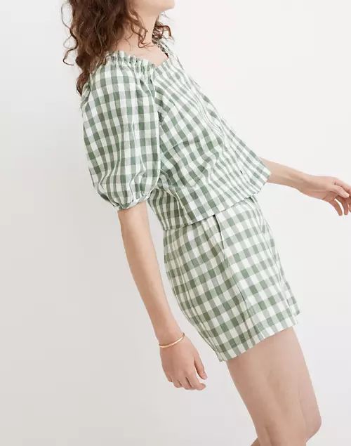 Linen-Cotton Square-Neck Button-Front Top in Gingham Check | Madewell