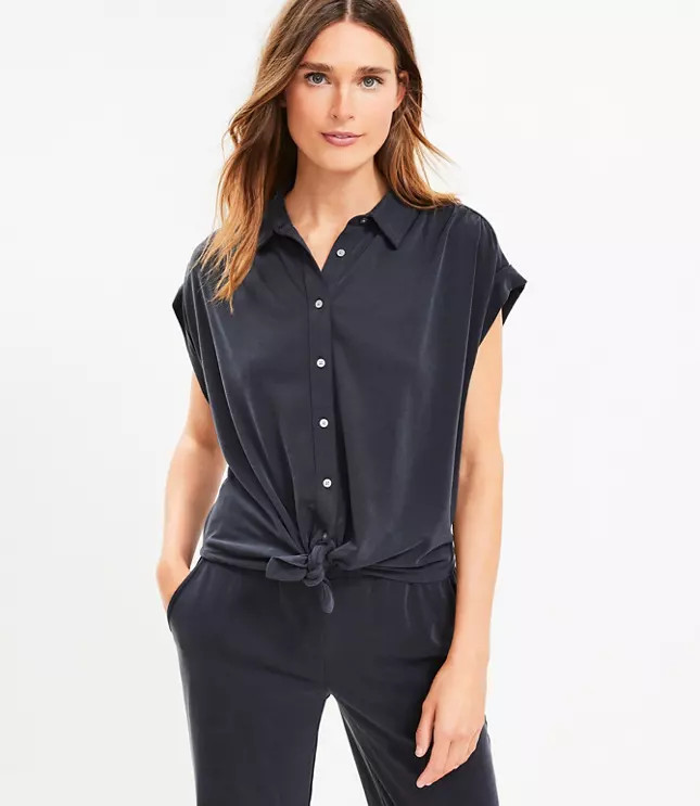 Lou & Grey Sandwashed Tie Front Shirt | LOFT