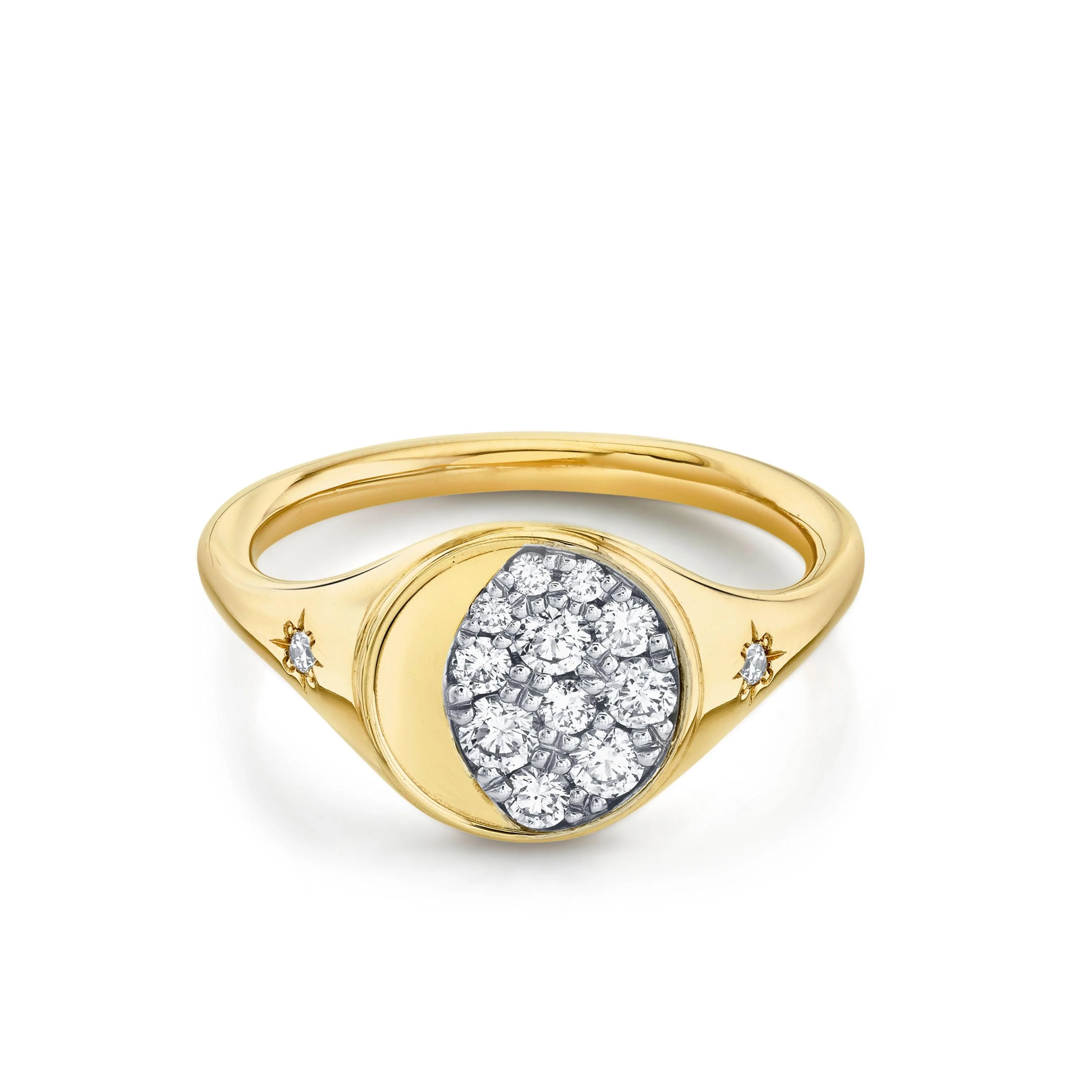 Gibbous Moon Signet Ring | Gold & Diamond Signet Bohemian Ring | Marrow Fine