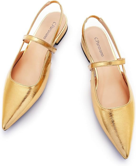 C.Paravano Women's Slingback Flats | Pointed Toe Pumps | Kitten Heels for Women | Slingback Dress... | Amazon (US)
