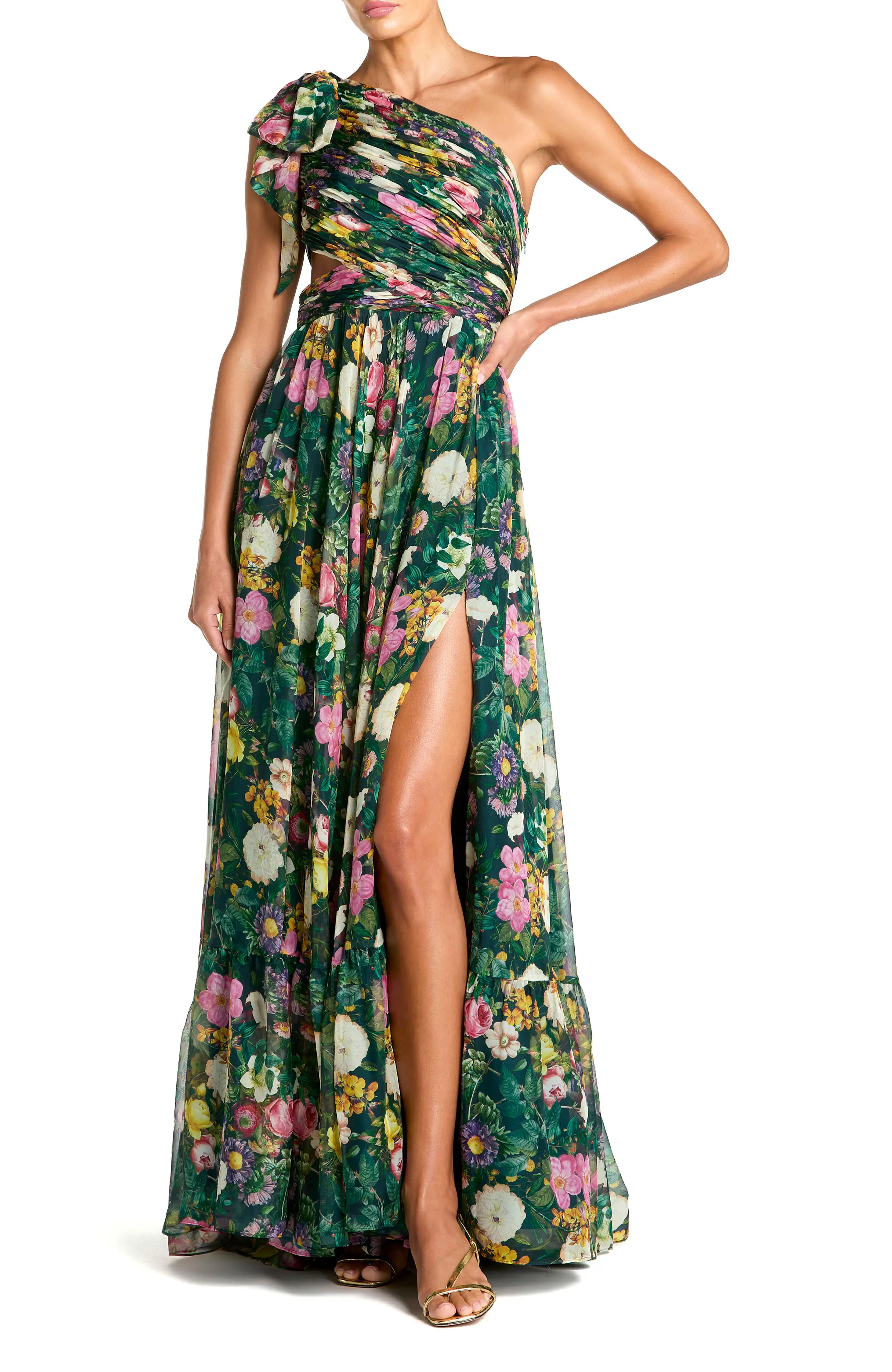 Floral One-Shoulder Cutout Chiffon Evening Gown (Women) | Nordstrom | Nordstrom