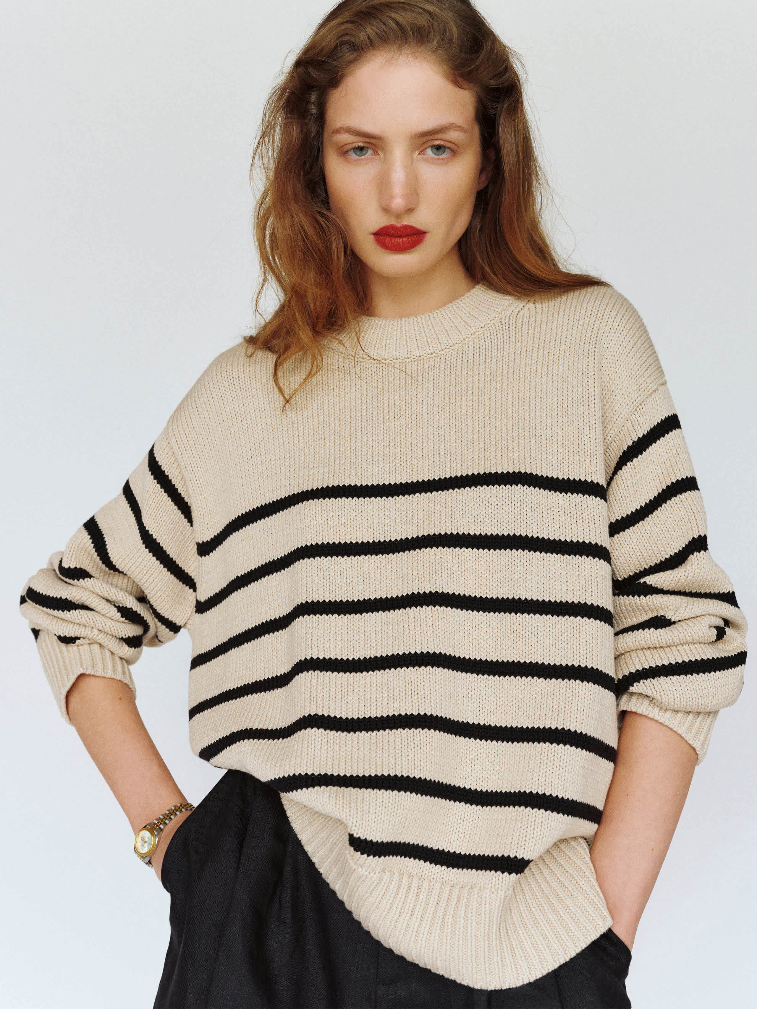 Reformation Cove Cotton Oversized Crew Sweater Natural Small | Reformation (Global)