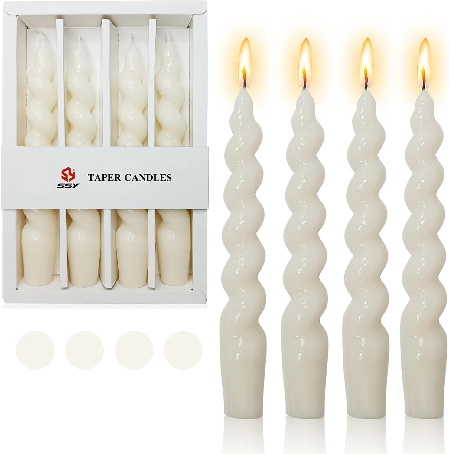 Short Taper Candle Spiral Candles,Gedengni Set of 4 White Candle Sticks Beige Twisted Candlestick... | Amazon (US)