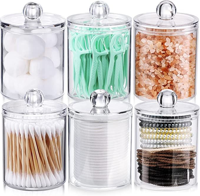 6 Pack Qtip Holder Dispenser for Cotton Ball, Cotton Swab, Cotton Round Pads, Floss - 10 oz Clear... | Amazon (US)