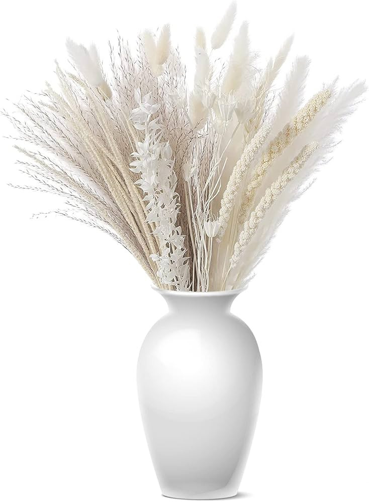 95 Stems White Natural Dried Floral Pampas Grass Bouquet, Boho Home Decor Billy Balls Flowers Arr... | Amazon (US)