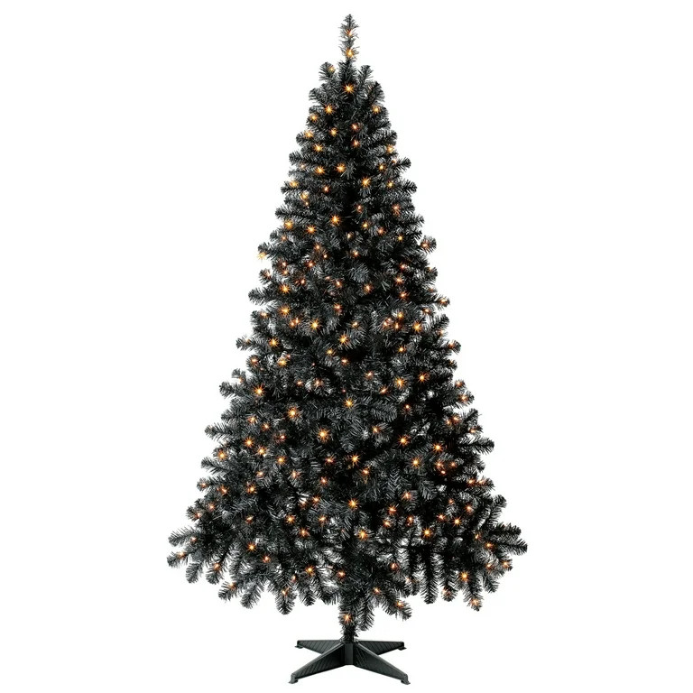6.5’ Pre-Lit Black Madison Pine Artificial Christmas Tree, Clear LED Lights, by Holiday Time - ... | Walmart (US)
