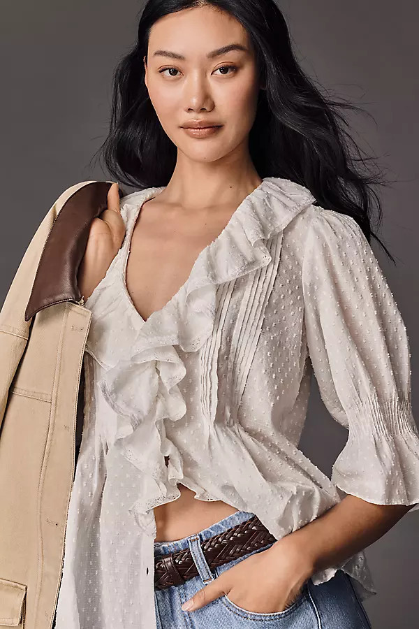 Ruffled Pin-Tuck Button-Front Blouse | Anthropologie (US)