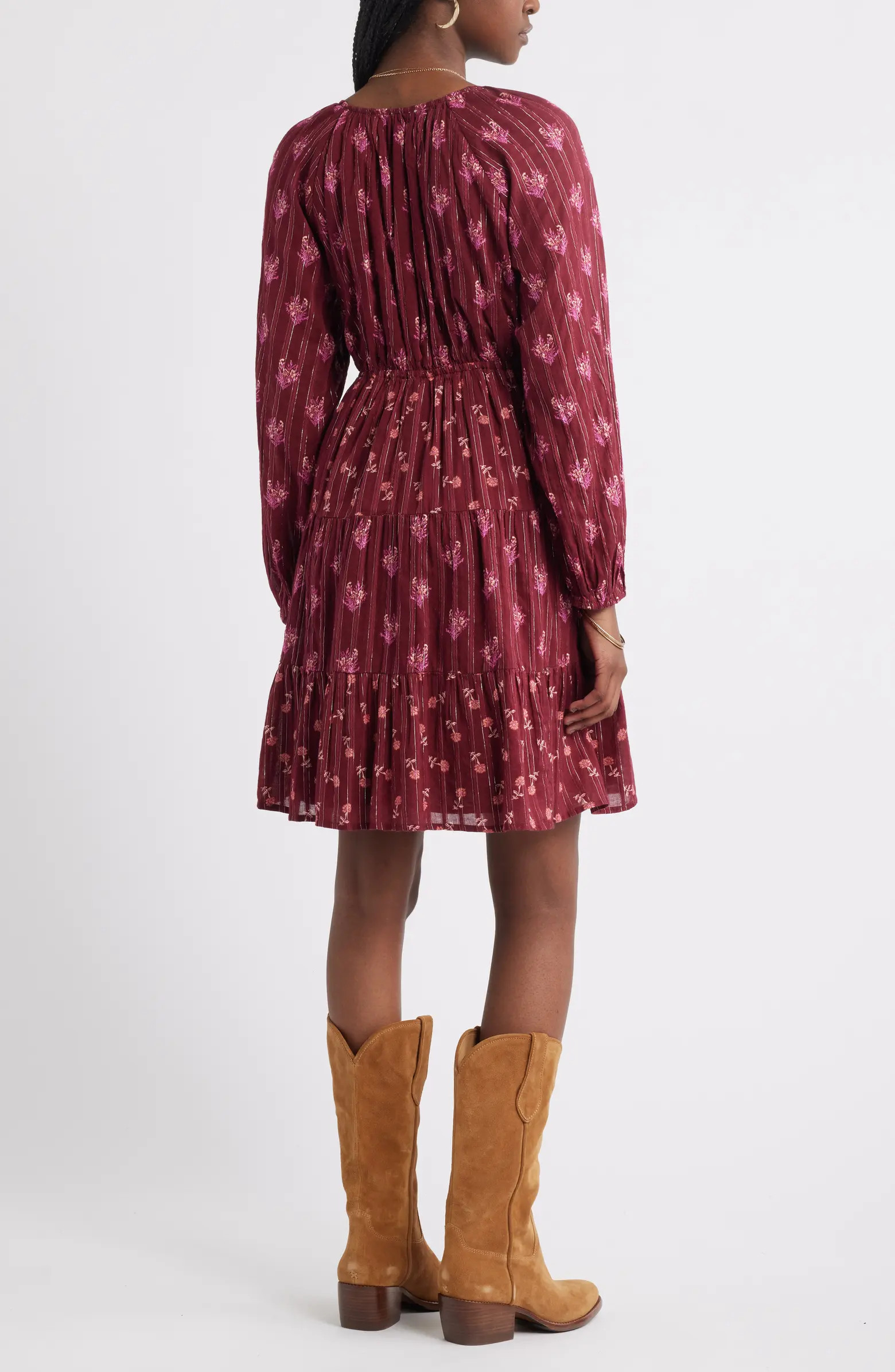 Floral Print Jacquard Long Sleeve Minidress | Nordstrom
