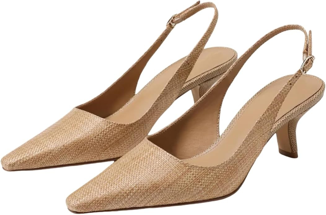 Slingback Pumps for Women, Kitten Heels with Pointed Toe Low Heel Sandals Ankle Buckle Strap Heel... | Amazon (US)