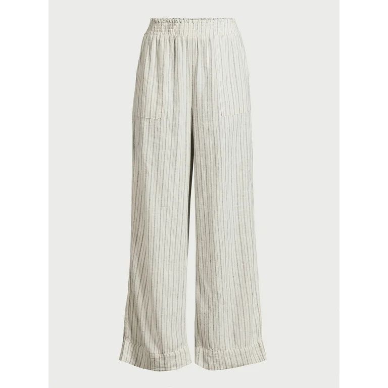 Time and Tru Women's Linen Blend Pants with Smocked Waist, 29" Inseam, Sizes XS-XXXL | Walmart (US)