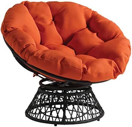 OSP Home Furnishings Wicker Papasan Chair with 360-Degree Swivel, Grey Frame with Orange Cushion | Amazon (US)