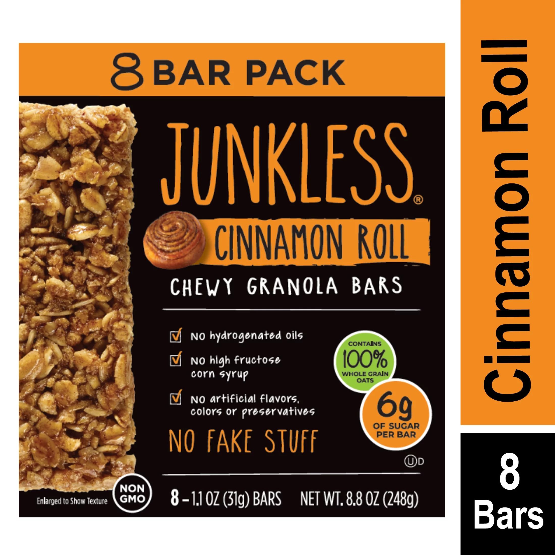 JUNKLESS Non-GMO Delicious Chewy Cinnamon Roll Granola Bars, 1.1 oz, 8 Count | Walmart (US)