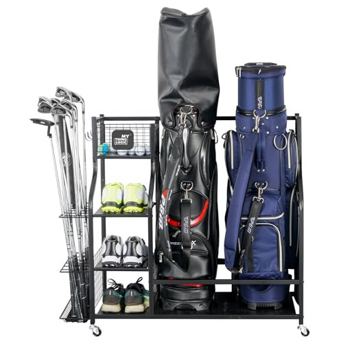 Mythinglogic Golf Storage Garage Organizer,Golf Bag Storage Stand and Other Golfing Equipment Rack,Extra Large Design for Golf Clubs Accessories,2 golf bag rack | Amazon (US)