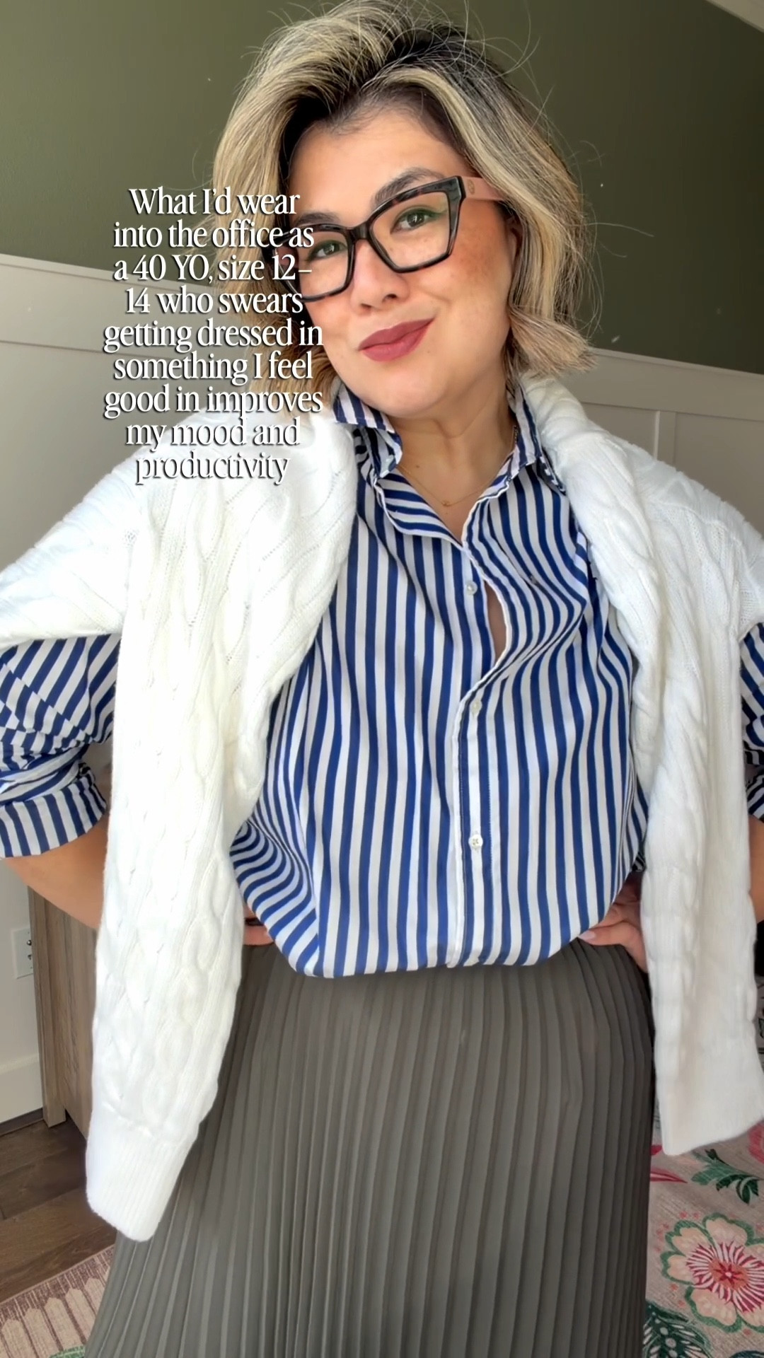 Office outfit idea that I have been wearing all four seasons. Everything I’m wearing (in my opinion) are classic and timeless pieces. 

I’ve had the cardigan, striped button up, and skirt for over multiple years. I’ve truly enjoyed each piece and have gotten a ton of use out of them worn together and styled with other favorite in my closet.

The cardigan, shirt, shoes, and jewelry are all available. However, the skirts is no longer in stock. I did link up several alternative options if needed, but remember this outfit is inspiration. You can re-create a very similar outfit with items that probably already exist in your closet.

#LTKMidsize #LTKOver40 #LTKWorkwear