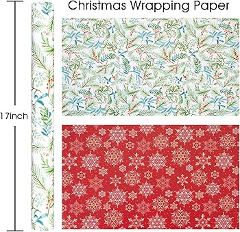 Flyhill Christmas Reversible Wrapping Paper Roll-17 Inch X 33 Feet -Vintage Watercolor Holly Berr... | Amazon (US)