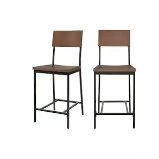 StyleWell Porter Black Metal Counter Stool with Back and Haze Oak Finish Seat (Set of 2) (16.93 i... | The Home Depot