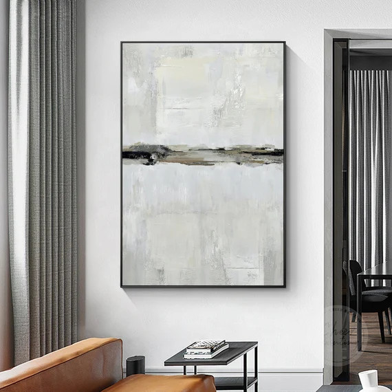 Minimalist Abstract Art Beige Black White Wall Art Original - Etsy | Etsy (US)