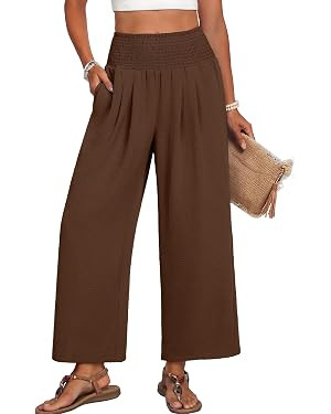 Lepunuo Wide Leg Palazzo Pants for Women Summer Trousers with Pockets | High Smocked Waisted, Bea... | Amazon (US)