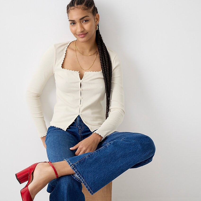 Scoopneck lace-trim henley | J. Crew US