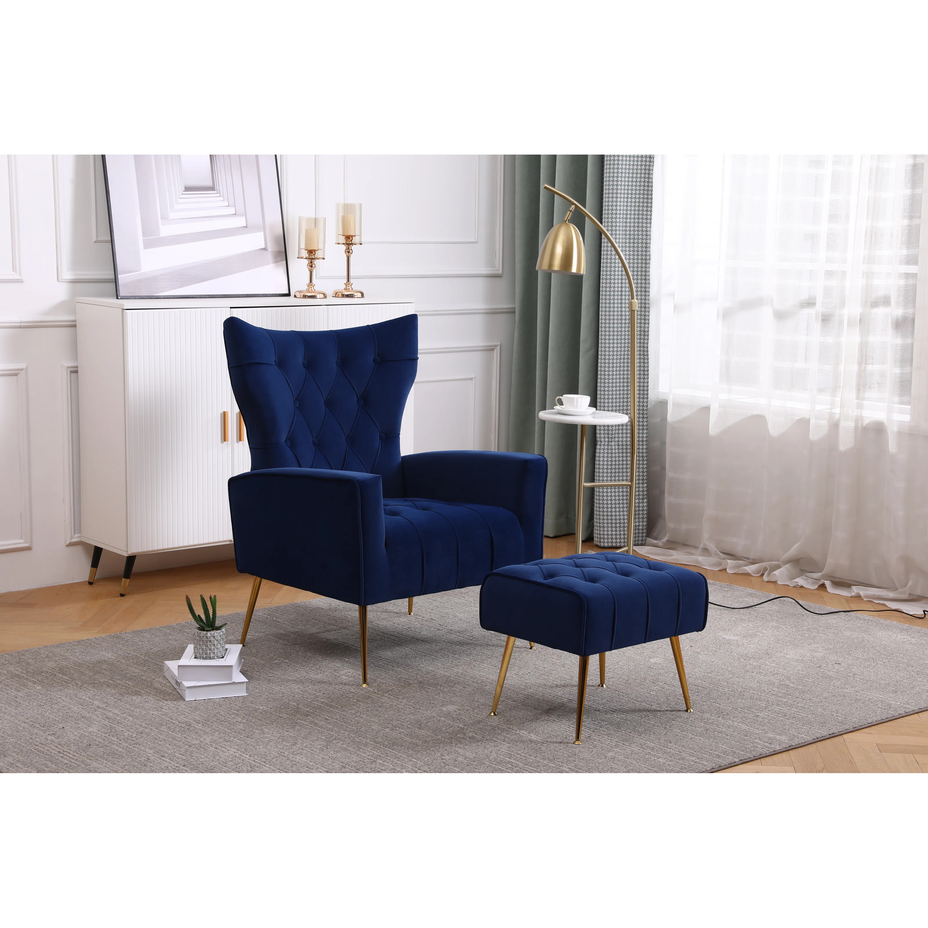 Wickham Velvet Armchair with Ottoman | Wayfair North America