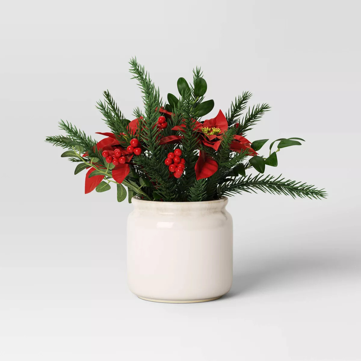 Artificial Plant Large Mixed Greenery and Poinsettia Arrangement - Threshold™ | Target