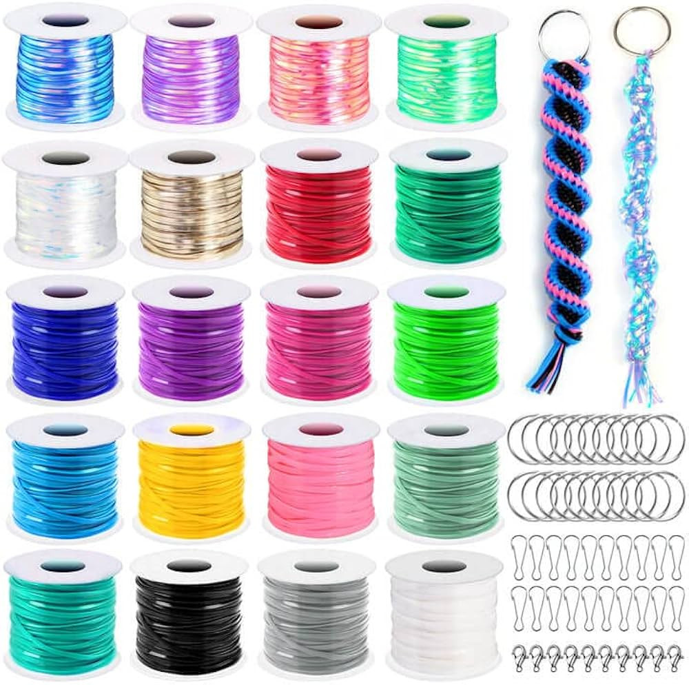 cridoz Lanyard String, Boondoggle String Kit with 20 Rolls Plastic Lacing Cord and 50Pcs Keychain... | Amazon (US)