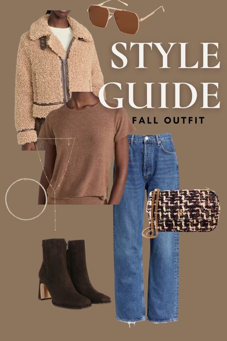 Style guide: Casual Fall Look

Sherpa jacket, brown knit tee, Agolde jeans, Tory Burch tweed purse, Dorsey tennis necklace, lariat necklace, Amazon sunglasses and brown booties. 

#LTKSeasonal #LTKstyletip #LTKfindsunder100